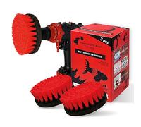 Kornely Brosse de Perceuse Premium - Dure 13 cm Rouge Lot de 3 | Brosse de Nettoyage Anti-Rayures pour Brique, Dalles terrasse, Lames Bois, Outils Jardin, Jantes, Piscine et Coques Bateau