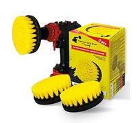 Kornely Brosse de Perceuse Premium - Semi-Souple 13 cm Jaune Lot de 3 | Brosse de Nettoyage Anti-Rayures pour Carrelage, Joints, Baignoire, Douche, Fibre de Verre et Céramique