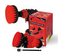 Kornely Brosse Perceuse, Rigide Kit 5 pièces, Rouge, Extérieur & Jardin | 13/10/8.5/5 cm + rallonge 15 cm, 10x plus efficace, anti-rayures; patio, platelage, jantes; tiges hex 6/8 mm