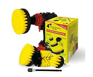 Kornely Brosse Perceuse, Semi-Souple Kit 5 pièces, Jaune, Carrelage & Bain | 13/10/8.5/5 cm + rallonge 15 cm, 10x plus efficace, anti-rayures; joints, douches, baignoires; tiges hex 6/8 mm