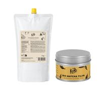 KoRo - Lot « Mango Matcha Latte » - Purée de mangue 1 kg - Matcha mizu bio en poudre 80 g - Idéal pour préparer des boissons et des desserts fruités