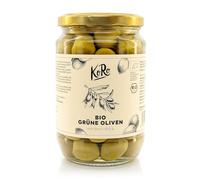 KoRo - Olives vertes Bios avec noyau 400 g - Sans conservateurs - Goût piquant intense - Grand pot à prix spécial
