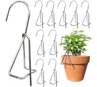 KOROI Lot de 10 crochets de suspension pour pots de fleurs en terre cuite, supports de pots de fleurs pour pots en argile, robustes et épais en acier inoxydable, support mural et de clôture pour