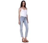 Koroshi Pantalon long en jean droit avec fermeture éclair et bouton pour femme, bleu CL