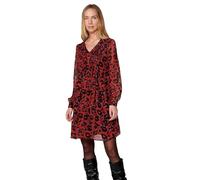 Koroshi Robe courte à manches longues et col en V avec détails plissés sur le devant et imprimé floral pour femme de couleur rouge, rouge, Medium