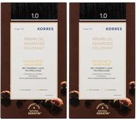 KORRES Coloration Permanente aux Extraits Végétaux Couvre 100% des Cheveux Blancs sans Ammoniaque/PPD 1.0 Noir, 1 Unité (Lot de 2)