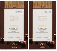 KORRES Coloration Permanente aux Extraits Végétaux Couvre 100% des Cheveux Blancs sans Ammoniaque/PPD 9 Blond Très Clair 9.0 (Lot de 2)