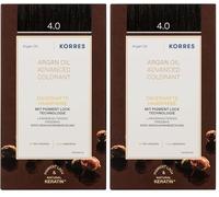 KORRES - Coloration Permanente aux Extraits Végétaux - Couvre 100% des Cheveux Blancs - Sans Ammoniaque, Sans PPD - 4.0 Marron (Lot de 2)