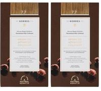 Korres Coloration Permanente aux Extraits Végétaux - Couvre 100% des Cheveux Blancs - Sans Ammoniaque, Sans PPD - 7.7 Blond Marron (Lot de 2)