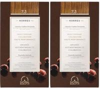 KORRES - Coloration Permanente aux Extraits Végétaux - Couvre 100% des Cheveux Blancs - Sans Ammoniaque, Sans PPD - 7.3 Blond Doré (Lot de 2)