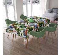 KORSVA Nappe feuille de palmier avec perroquets, nappe tropicale, nappe rectangulaire, nappe, nappe de table de fête. 137,2 x 137,2 cm