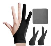 Kortimu Lot de 2 gants d'artiste avec chiffon de nettoyage, gants de dessin anti-friction à 3 couches pour art numérique, tablette, iPad, tablette graphique, main droite ou gauche (noir, taille S)