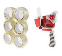 Kortpack Lot de 6 rouleaux de ruban adhésif en polypropylène transparent (48 mm x 66 m) + dérouleur Kortpack