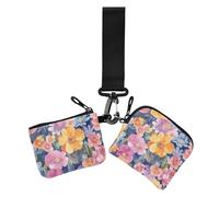 Koru Beauty Lot de 2 portefeuilles fins et portables pour cartes de visite avec dragonne pour le travail et les voyages Motif fleurs d'été colorées pour femme, Nouvelle-Zélande Koru Beauté Fleurs