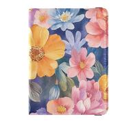 Koru de Nouvelle-Zélande Fleurs d'été colorées en cuir pour passeport et carte de vaccin Combo pour voyage Portefeuille Combo Porte-passeport Combo avec fente pour carte de vaccin pour femme Étanche