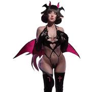 KORURACLUB Costume Succube (ensemble de 6 pièces) Lingerie de cosplay en PU de qualité supérieure pour femme Lingerie diable aile rouge (M)
