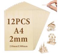 KORVORIA 12 x A4 Contreplaqué 2mm, 300mm×210mm Contreplaqué | Planche en Bois Brut Pour DIY, Bois idéal pour Découpe Laser, Pyrogravure, Maquette, Décoration, Gravure