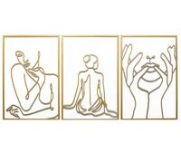 Kos Design Lot de 3 décorations murales métal doré - Murale élégante avec effet d'ombre 3D - Art mural abstrait et minimaliste pour chambre, salon et plus encore - Décor moderne avec accents dorés