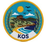 Kos_Patch - Écusson brodé thermocollant ou à coudre - 80 mm - Motif île grecque - Grèce - Europe - Vacances - Emblème Cadeau