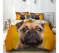 KOSALAER Parure de lit avec Housse de Couette en Microfibre,Bouledogue français isolé sur Fond Orange retouché,Housse de Couette 220cm x 240cm avec 2 taies