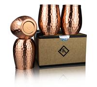 Kosdeg Lot de 4 gobelets en cuivre de 355 ml - Une façon unique de profiter du vin - Le gobelet en cuivre pur parfait pour l'eau - Gobelets en cuivre mieux que les verres ou le plastique