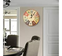 KOSDFOGE 12" Art Décoratif Chiffre Arabe Horloge Murale en Bois, Coloré Style Rétro Silencieux Non-Ticking Quartz Horloge Murale(Paris)