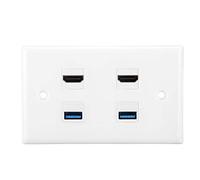 KOSDFOGE ABS 2 Ports HDMI 2 Ports USB3.0 Durable Flexible HDMI Coupleur Couverture Audio Vidéo HDTV Panneau de Plaque Murale