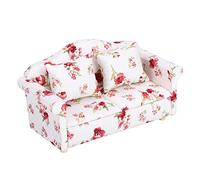 KOSDFOGE Dollhouse Accessories Flower Pattern Mini Furniture Double Sofa Toy for 1/12 Scale Dollhouse Mini Double Sofa Wood Cloth #1#2 13.5 * 6.3 * 6.6cm (Grands grappes de Fleurs)