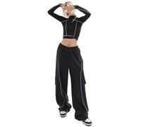 KOSFESFJHD Pantalon Cargo Femme à Cordon de Serrage, Taille Basse, Jambe Large, Poches, Jogging Black L