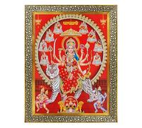Koshtak Durga Maa/nav Durga on Tiger MATA Vaishno Devi Pindi Roop avec Hanuman et Bhairavnath Cadre photo avec verre incassable pour suspension murale, cadeau, temple, chambre puja, décoration