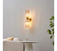 KOSILUM - Applique double verre texturé ambré - Leonora - Lumière Blanc Chaud Eclairage Salon Chambre Cuisine Couloir - 2 x max 40W - - E14 -