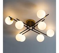 KOSILUM - Grand plafonnier chaleureux noir et doré à 8 verres blancs - Mattina - Lumière Blanc Chaud Eclairage Salon Chambre Cuisine Couloir - 8 x max 28W - - G9 - IP20