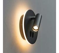 KOSILUM - Liseuse tendance double LED et interrupteur - noir - Bilbao - Lumière Blanc Chaud Eclairage Salon Chambre Cuisine Couloir - 3W + 6W - 500 lm - LED intégrée - IP20
