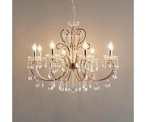 KOSILUM - Lustre cristal or rose baroque 8 bras - Pavia - Lumière Blanc Chaud Eclairage Salon Chambre Cuisine Couloir - - - E14 - IP20