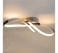 KOSILUM - Plafonnier LED dimmable design ruban infini chromé - Acht - Lumière Blanc Chaud Eclairage Salon Chambre Cuisine Couloir - 15W - 1200 lm - LED intégrée - IP20