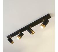 KOSILUM - Plafonnier moderne 4 projecteurs orientables noirs et dorés - Pozzo - Lumière Blanc Chaud Eclairage Salon Chambre Cuisine Couloir - 4 x max 35W - - GU10 - IP20