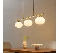 KOSILUM - Suspension triple dorée abat-jours en verre blanc - Alcyone - Lumière Blanc Chaud Eclairage Salon Chambre Cuisine Couloir - 3 x max 25W - - E27 - IP20