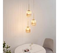 KOSILUM - Suspension triple verre cannelé couleur ambrée - Rosalia - Lumière Blanc Chaud Eclairage Salon Chambre Cuisine Couloir - - - E27 - IP20