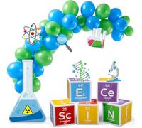 Kosiz Kit de 61 décorations de fête scientifique de couleur verte et bleue avec boîte à dragées scientifique de 30,5 cm pour laboratoire de chimie, Erlenmeyer, plaque pour semaine de laboratoire