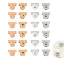 KOSLEOW 24 Pièces Boutons Pression Aimanté 20mm, Fermoir Sac Magnétique Sans Couture pour Sacs à Main, Portefeuilles, DIY 6 Paires Or & 6 Paires Argent Fermeture Aimantée Puissante