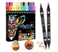 KOSLEOW 36 Pcs Feutre Acrylique Double Pointe, 72 Couleurs Peinture Acrylique Marqueurs pour Porcelaine, Verre, Céramique, Bois Séchage Rapide, Résistant à l'Eau, Idéal pour Tooli Art