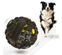 KOSLEOW Balle à Mâcher Indestructible pour Chien, Jouet pour Chien Agressif Taille et Grande Moyenne, Nettoyant Dentaire, Jeu Balle Interactive d'Extérieur 11.7cm, Noir et Jaune