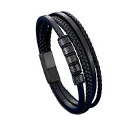 KOSLEOW Bracelet Homme Cuir Tressé à avec avec Manchette 4 Etages Couche, Fermoir Magnétique, Longueur 21,5 cm, Idée Cadeau Pour Papa Fils Petit Ami, Cadeaux Fête des Pères