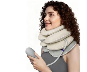 KOSLEOW Cervicale Gonflable, Collier Cervical Réglable avec Système de Support Menton, Dispositif de Traction Cervicale Décompressive pour Soulagement Douleur Cou et Nuque,Tissu Respirant
