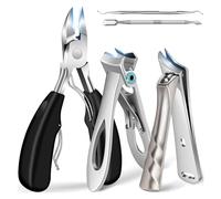 KOSLEOW Coupe Ongles Pied Professionnel pour Ongles Épais et Incarnés, Coudé à Ouverture Extra Large pour Personnes Âgées et Hommes, Kit Pedicure 5 en 1 avec Coupe Ongles Pied, Lève Ongle et Repouss