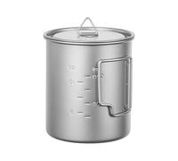 KOSLEOW Gamelle de Camping en Titane, Pot en Titane de 750 ML avec Anse et Couvercle,Tasse Isotherme Pliante Graduations pour Randonnée, Bivouac, Trekking et Militaire