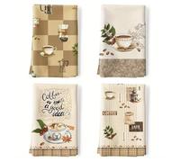 KOSLEOW Lot de 4 Torchons de Cuisine en Microfibre Super Absorbants, Serviette de Cuisine 60 x 40 cm, Torchons à Vaisselle à Séchage Rapide avec Imprimé Lettrage pour Café, Pain Essuie Mains