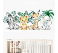 KOSLEOW Stickers Muraux Jungle Enfant Autocollant, Animaux Sauvages Lion, Girafe, Éléphant, Zèbre pour Chambre Bébé Garçon Fille, Décoration Adhésive 40x90cm