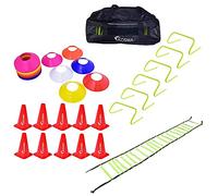Kosma Pack de 58pc Kit d'entraînement de Football - 6 Obstacles d'agilité 9 ", 10 cônes de signalisation 9", 40 Mini cônes de marqueur, 2 échelles d'agilité 4 mètres