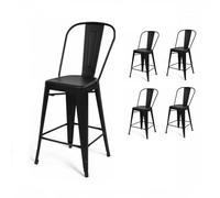 Kosmi Chaise de Bar Industrielle en métal Noir Mat avec Dossier - Hauteur Assise 66 cm - Style Vintage et Robuste pour Cuisine, îlot ou comptoir (4)